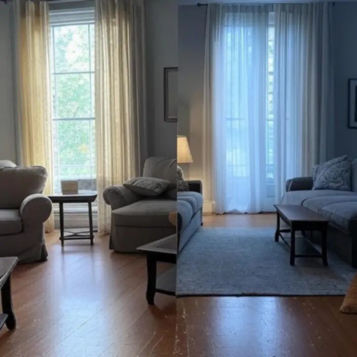 Ügyfél otthonának előtte és utána állapota Drapelys függönyökkel