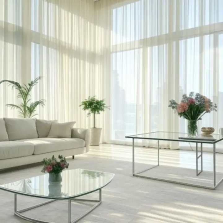 Áttetsző, elegáns függönyök nappali enteriőrben